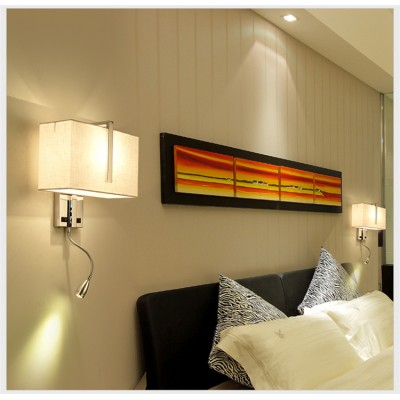 Square Fabric Shade Chromed led wall sconce for Hospitality Lighting Hotel Project