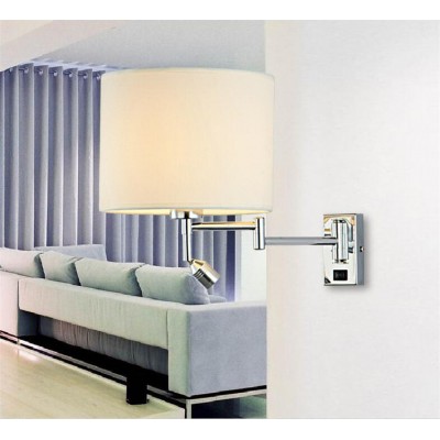 Fabric Chromed Metal swing arm wall lamp for hotel bedside