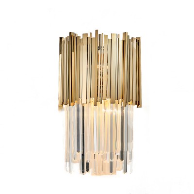 European K9 Clear Crystal Bars Golden Electroplated Crystal Wall Sconce