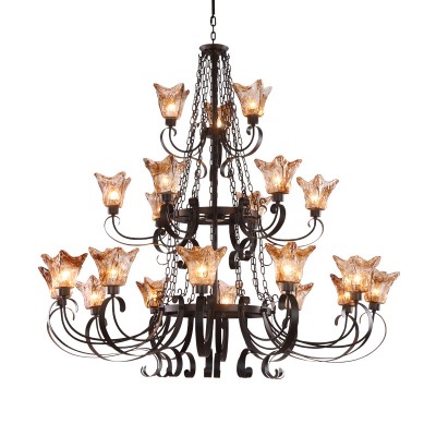 American duplex building living room staircase lamps three-layer wrought iron long chandelier